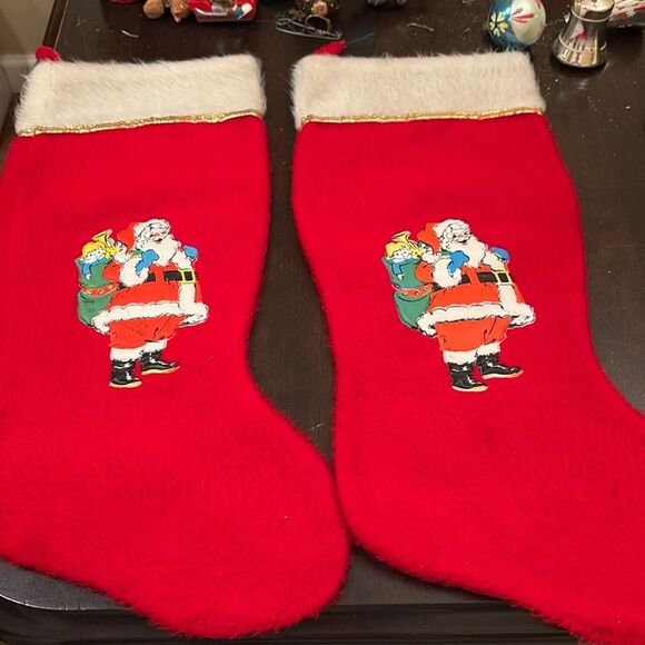Set of two vintage puffy Santa red stockings - Picture 1 of 5
